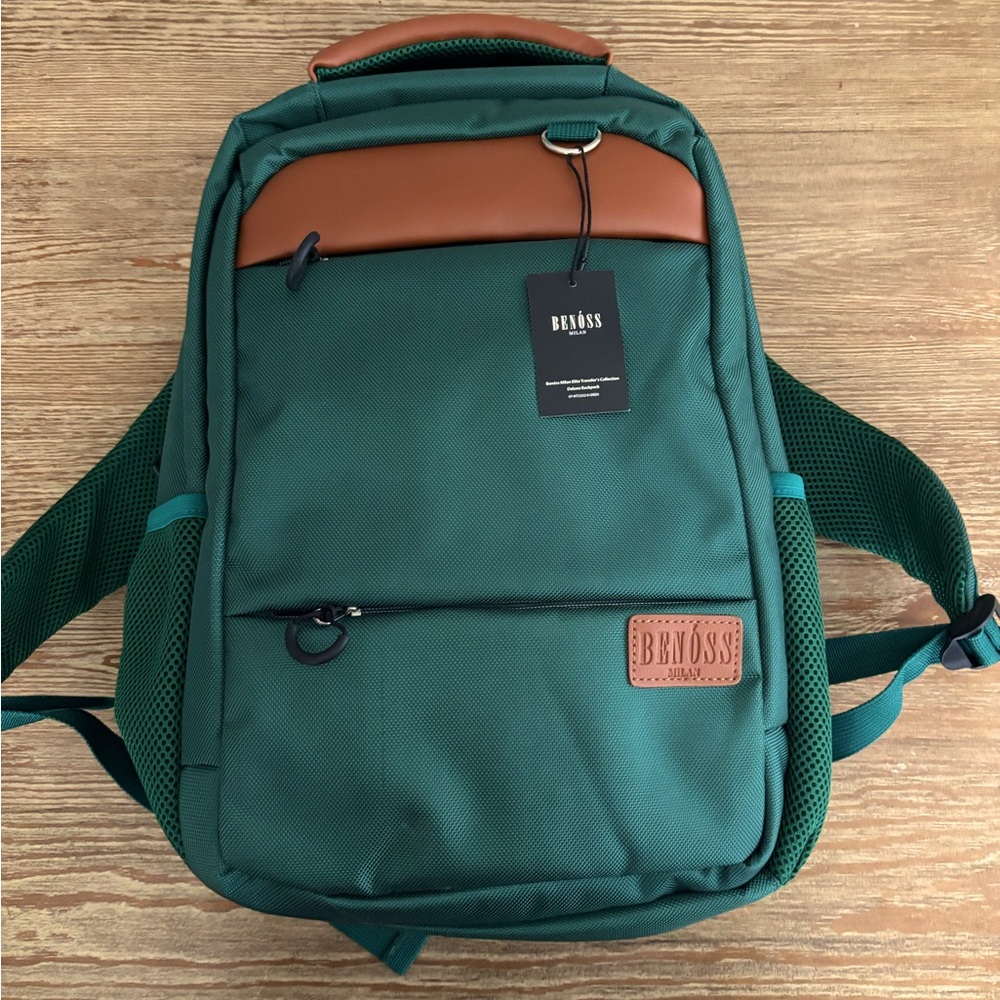 Sleek Green and Brown Backpack with Quality Construction